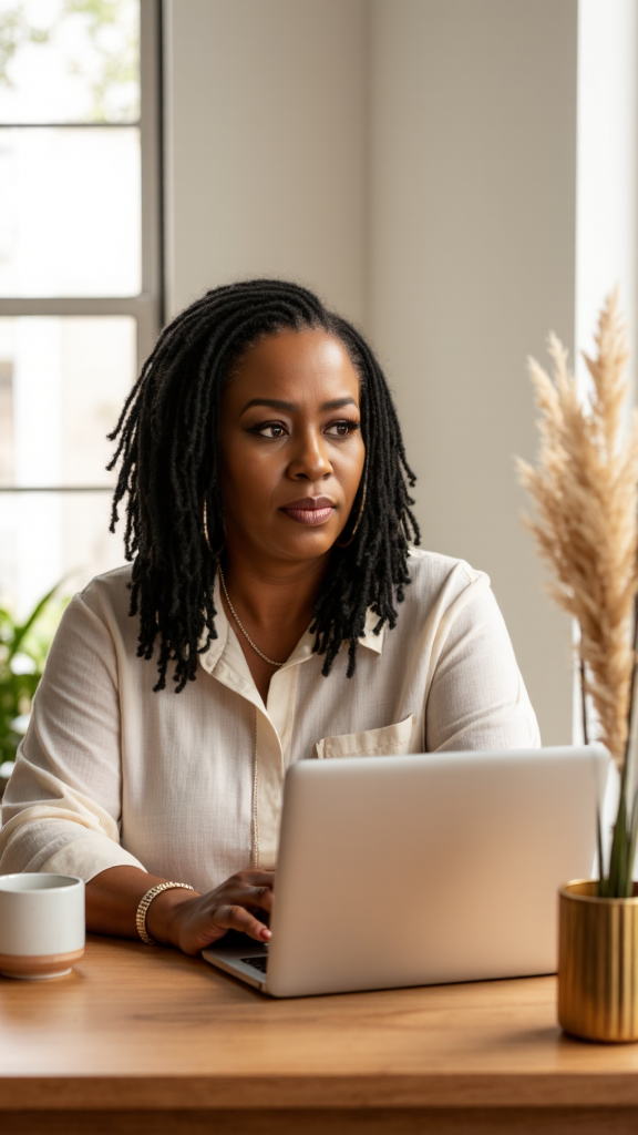 Home care agency owner working at a desk