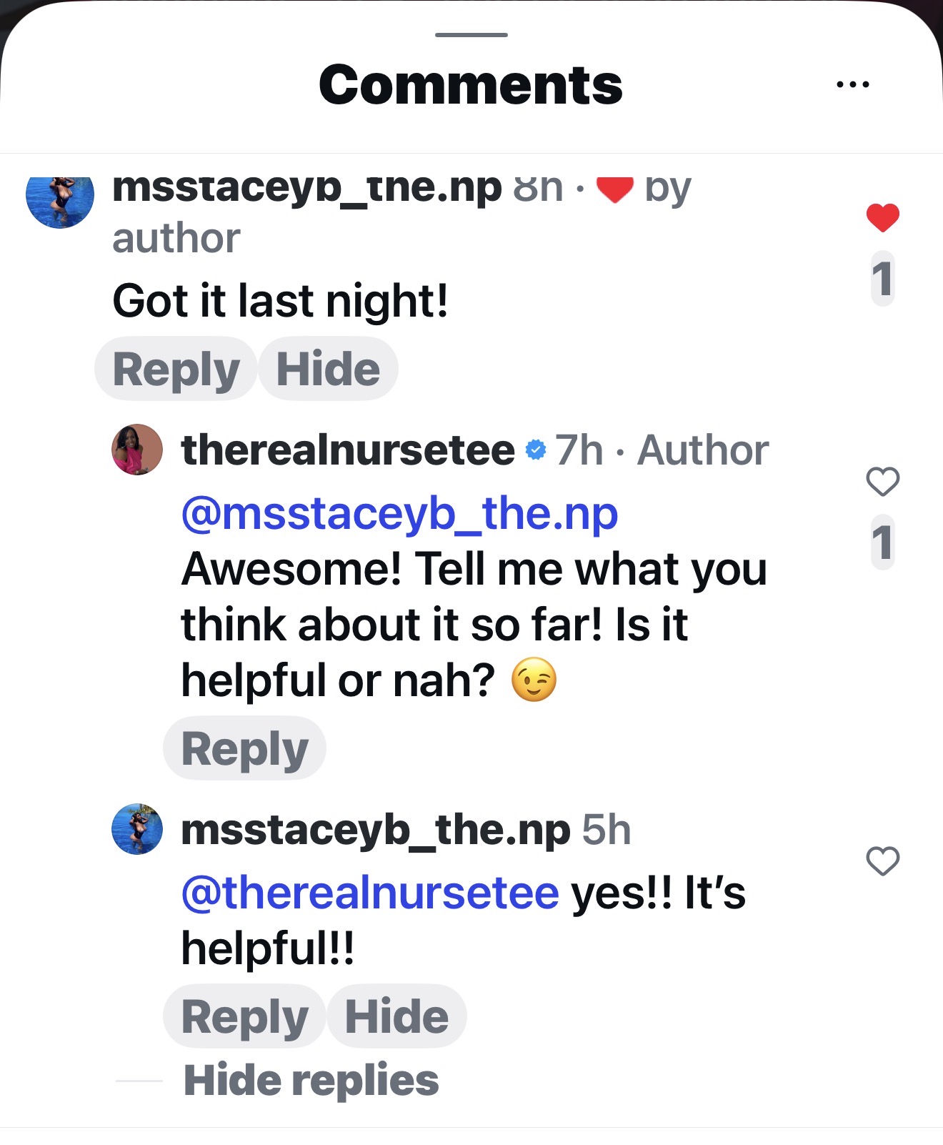Instagram comment: Yes it's helpful